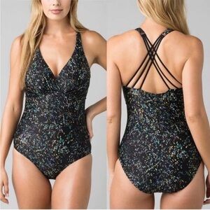 Prana Kayana Black Stargazer One Piece Underwire Swim Suit Size M 36 D EUC
